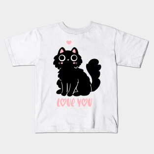 Cute black cat that loves you Ann adorable valentine's day gift for cat lovers Kids T-Shirt